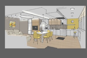 Заказать в г. Никополь Блиц-дизайн-проект интерьера дистанционно . Кухня-гостиная 32 м2. Вид 2