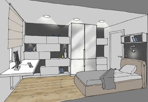 Заказать  онлайн личный Блиц-дизайн-проект интерьеров дома в г. Никополь  . Спальня-кабинет 10,2 м2.